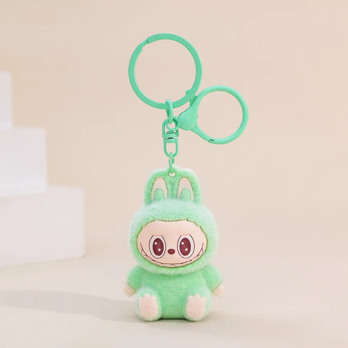 Sitting Labubu Doll Keychain External Implantation Fluff Pvc Toy Phone Ornaments Bag Charms Car Keychain Christmas Gifts